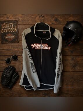 Harley-Davidson Women’s 3XL Black Gray Full Zip Light Jacket Motorcycle Biker